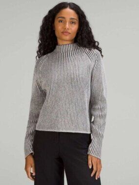 Lululemon Cotton-Cashmere Blend Mock-Neck Ribbed Sweater - Gray/Black - Size 6